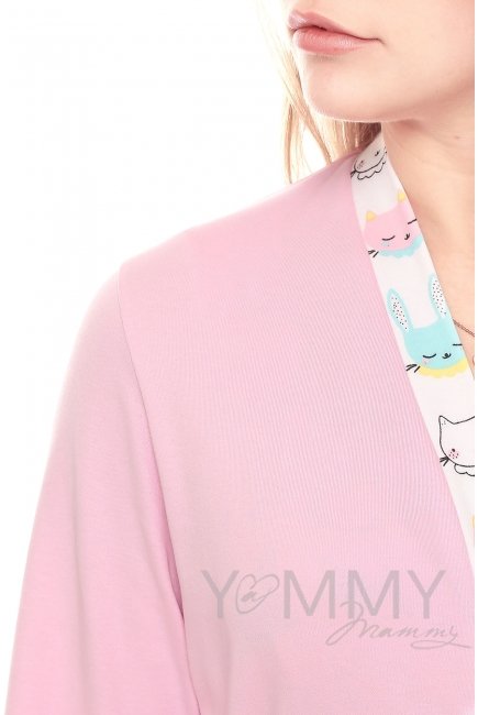 Комплект халат с сорочкой розовый с принтом зайчики/котики