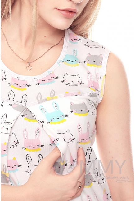 Комплект халат с сорочкой ментол с принтом котики/зайчики