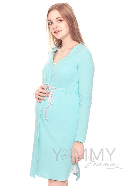 Комплект халат с сорочкой ментол с принтом котики и зайчики