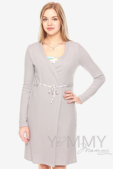 Комплект халат с сорочкой серый с принтом котики и зайчики