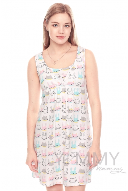 Комплект халат с сорочкой розовый с принтом котики и зайчики