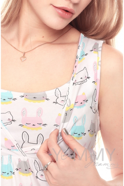 Комплект халат с сорочкой розовый с принтом котики и зайчики