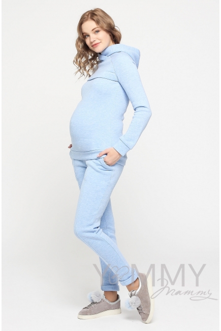 Костюм из худи и брюк, цвет голубой меланж
