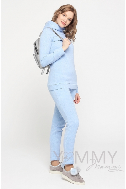 Костюм из худи и брюк, цвет голубой меланж