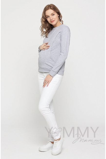 Свитшот для беременных и кормящих, серый меланж с кружевом