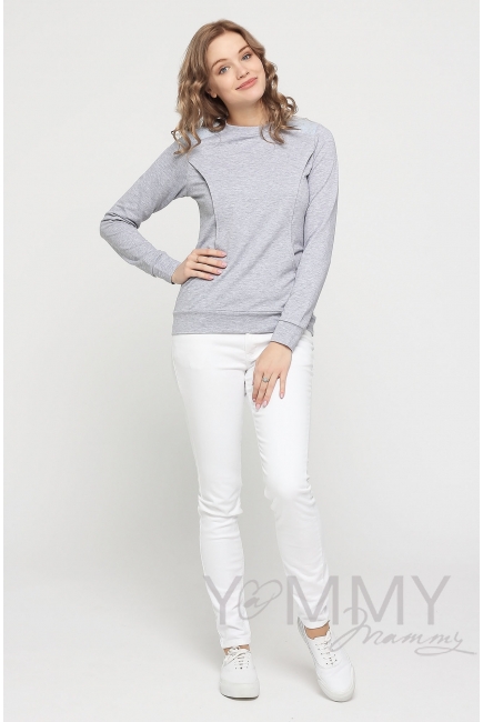 Свитшот для беременных и кормящих, серый меланж с кружевом