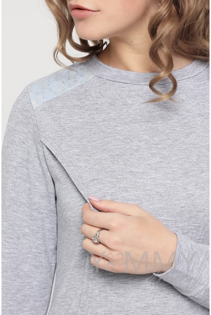 Свитшот для беременных и кормящих, серый меланж с кружевом