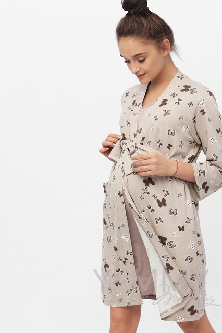 Халат бежевый / бабочки