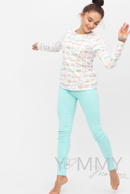 Комплект для дома ментол с принтом "зайчики/котики"