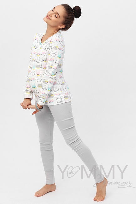 Комплект для дома серый с принтом "зайчики/котики"