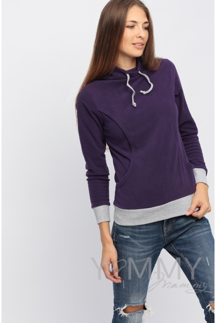 Толстовка для кормящих и беременных флисовая с завязками, цвет виноградная