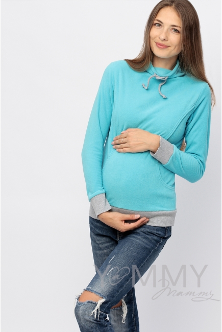 Толстовка для кормящих и беременных флисовая с завязками, цвет бирюзовая