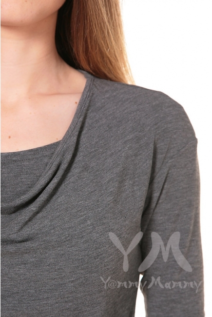 Платье с горловиной "качелька" серый меланж для беременных