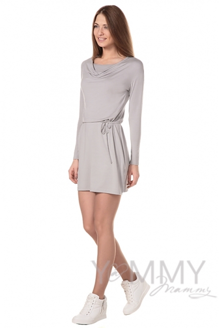 Платье с горловиной "качелька" из модала серый жемчуг для кормящих