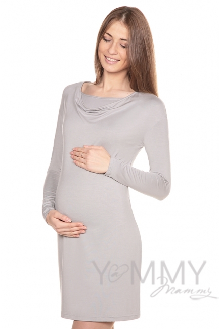 Платье с горловиной "качелька" из модала серый жемчуг для кормящих