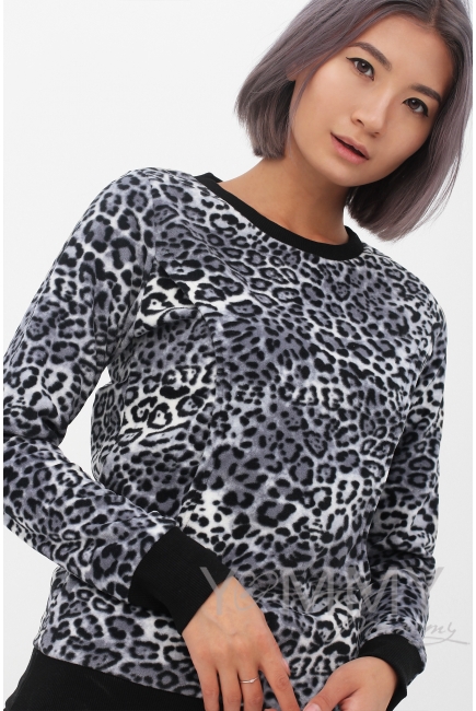 Джемпер для кормящих и беременных флисовый, цвет серый "леопард"
