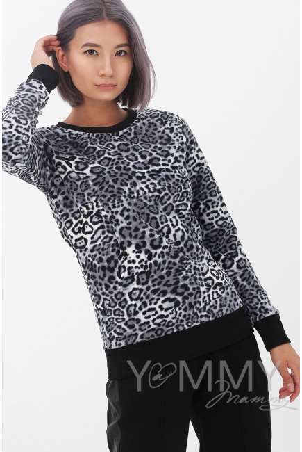 Джемпер для кормящих и беременных флисовый, цвет серый "леопард"