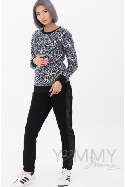 Джемпер для кормящих и беременных флисовый, цвет серый "леопард"