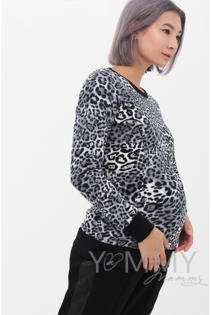 Джемпер для кормящих и беременных флисовый, цвет серый "леопард"