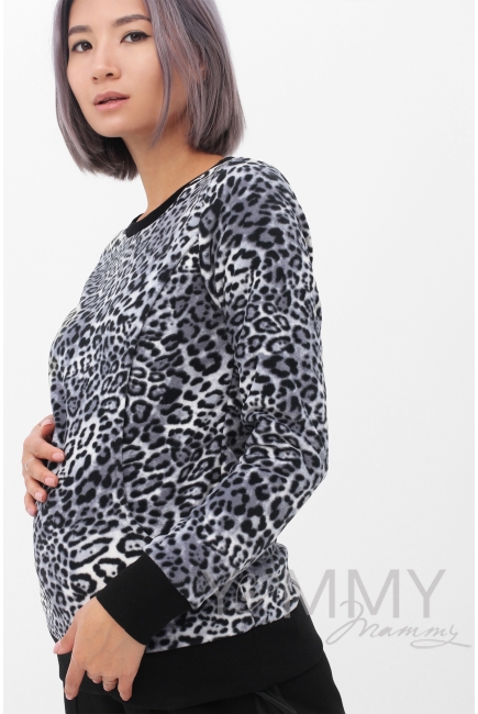 Джемпер для кормящих и беременных флисовый, цвет серый "леопард"
