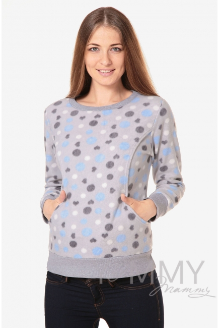 Джемпер для кормящих и беременных флисовый, цвет серый с голубыми и серыми кругами