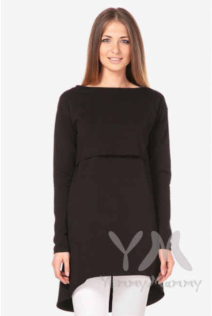 Платье-туника для беременных и кормящих с длинным рукавом, чёрное