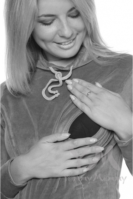 Толстовка для кормящих и беременных велюровая со стразами, цвет коралловая