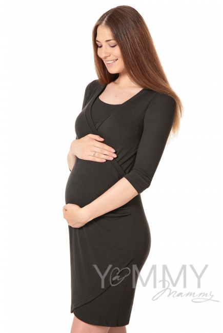 Платье со складками графит для кормящих
