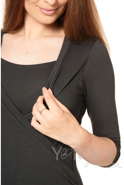 Платье со складками графит для кормящих