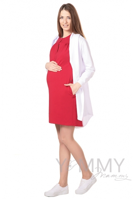 Платье на кнопках красное для кормящих