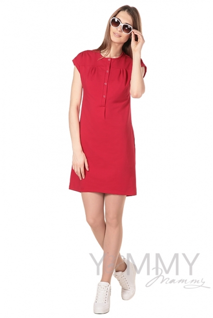 Платье на кнопках красное для кормящих