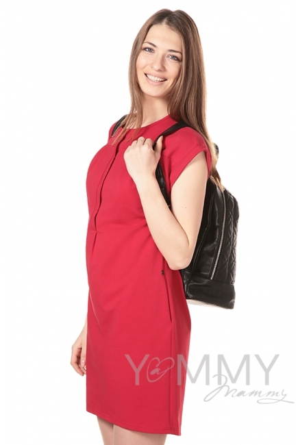Платье на кнопках красное для кормящих