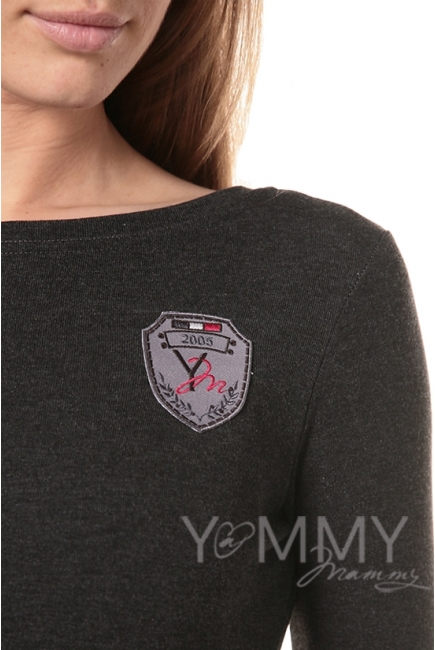 Платье длинное с начесом темно-серый меланж для беременных