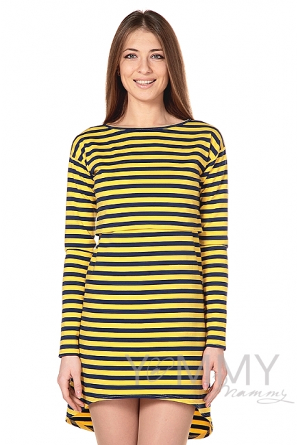 Платье с длинным рукавом желтая / синяя полоска для беременных