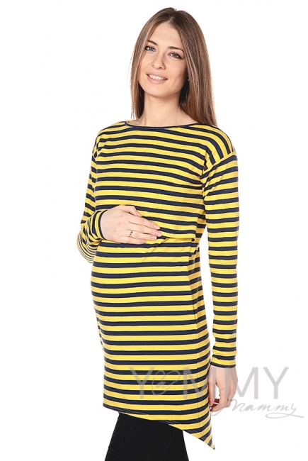 Платье с длинным рукавом желтая / синяя полоска для беременных