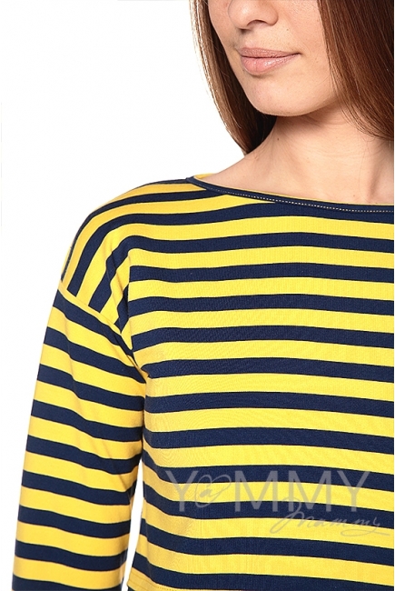 Платье с длинным рукавом желтая / синяя полоска для беременных