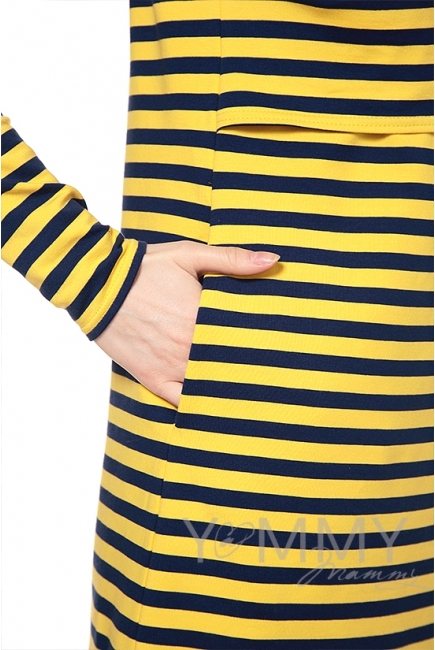 Платье с длинным рукавом желтая / синяя полоска для беременных