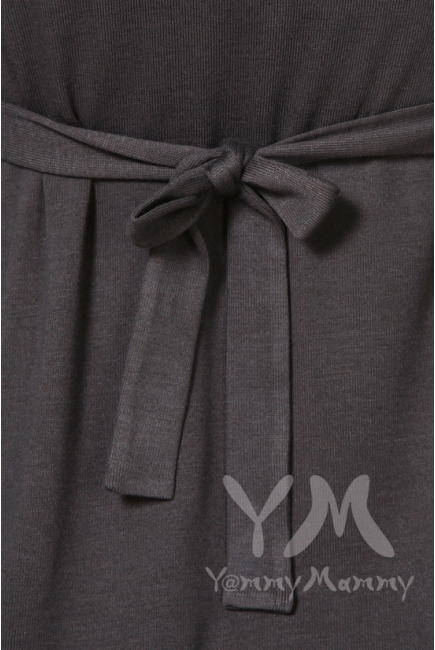 Платье графитовое с пояском на спине для беременных