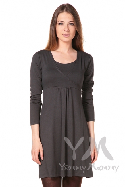 Платье графитовое с пояском на спине для беременных