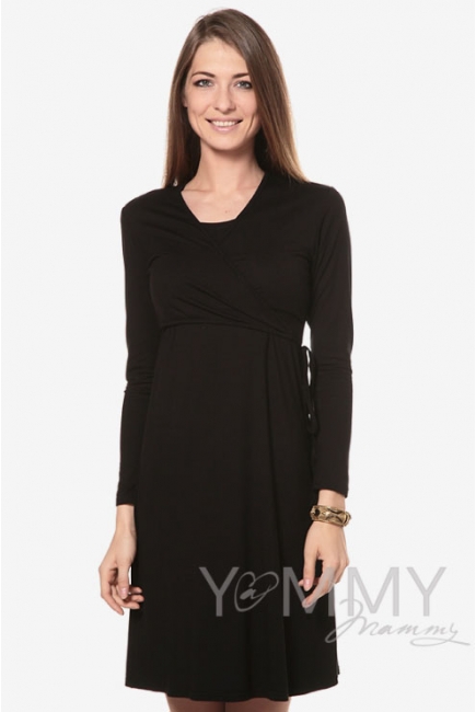 Платье на запах для беременных и кормящих, черное