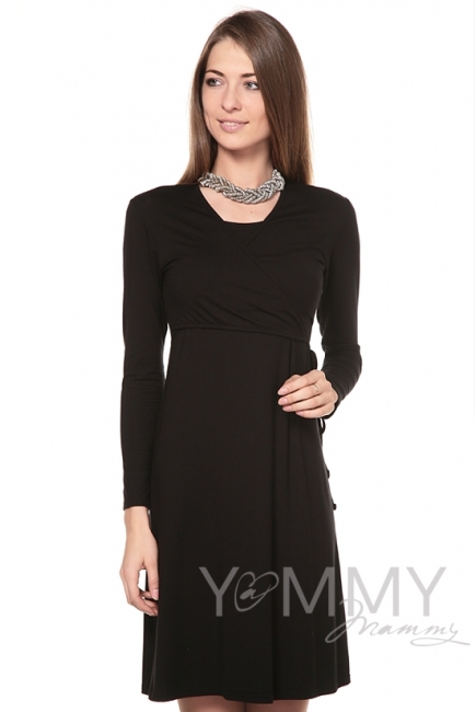 Платье на запах для беременных и кормящих, черное