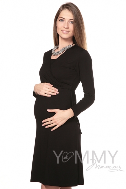 Платье на запах для беременных и кормящих, черное
