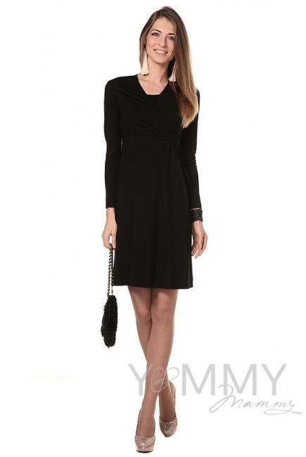 Платье на запах для беременных и кормящих, черное