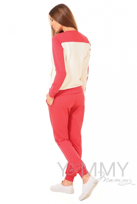 Толстовка для кормящих и беременных  с принтом "Teddy", цвет коралловая/экрю