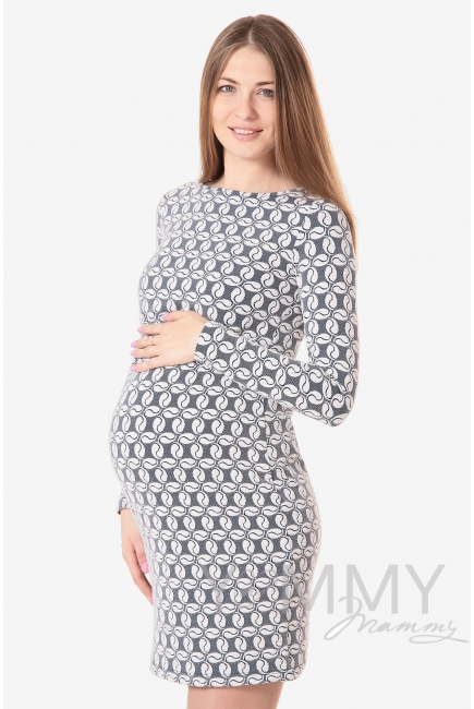 Платье-футляр для беременных и кормящих, синее с узором