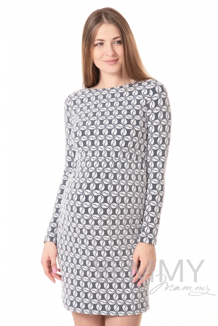 Платье-футляр синее с узором для беременных