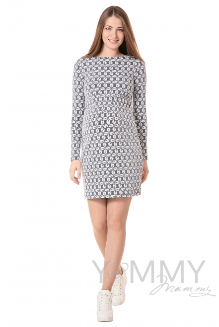 Платье-футляр синее с узором для беременных