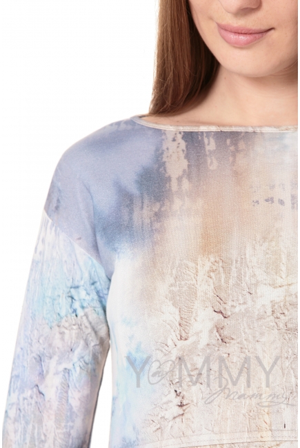 Платье с длинным рукавом белый/голубой рисунок для кормящих