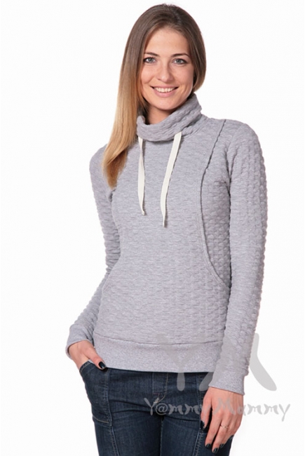 Толстовка с высоким горлом для кормящих и беременных, цвет серый меланж