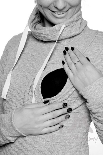 Толстовка с высоким горлом для кормящих и беременных, цвет серый меланж